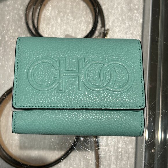 NWT Jimmy Choo Loni Embossed Jade Leather Trifold Wallet